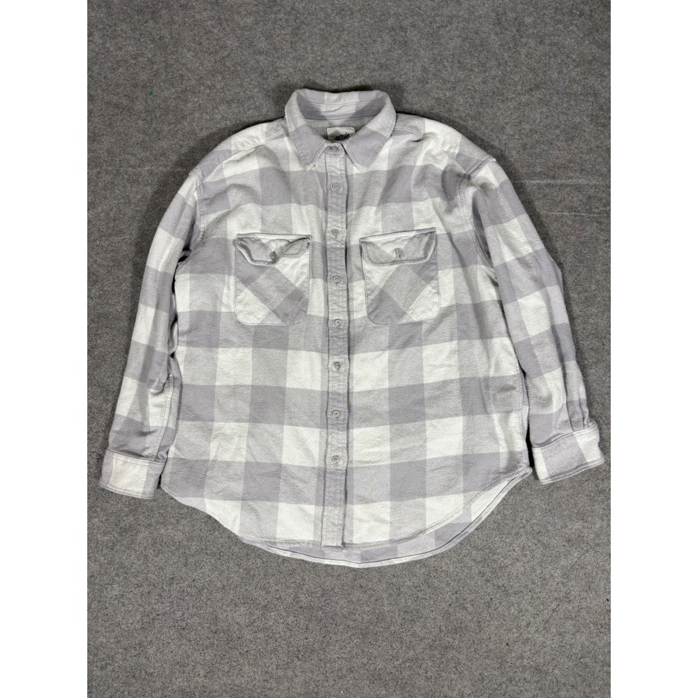 Aerie Grey White Buffalo Plaid Flannel Button Down Shirt Womens Small 196629706